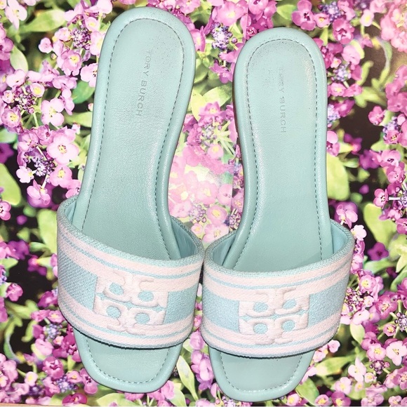 Tory Burch Designer Women's Logo Jacquard leather Slide Sandals 8.5 - Picture 4 of 9